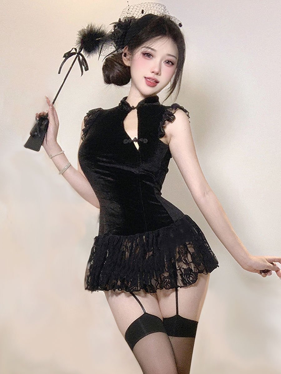 セクシーな高スリットドレープチャイナドレス